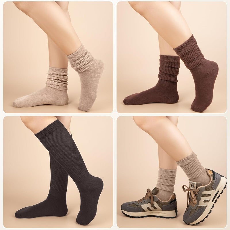 Socksfad Store Slouchy Boot Socks for Women, Soft Knit Scrunch Knee High Long Socks 4 Pairs 6-12 - Image 4